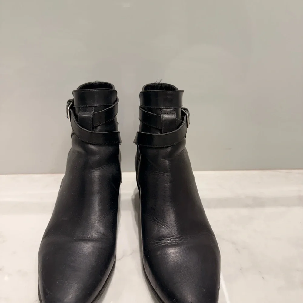 Saint Laurent Black Leather Ankle Booties with Buckle Straps - Picture 4 of 12